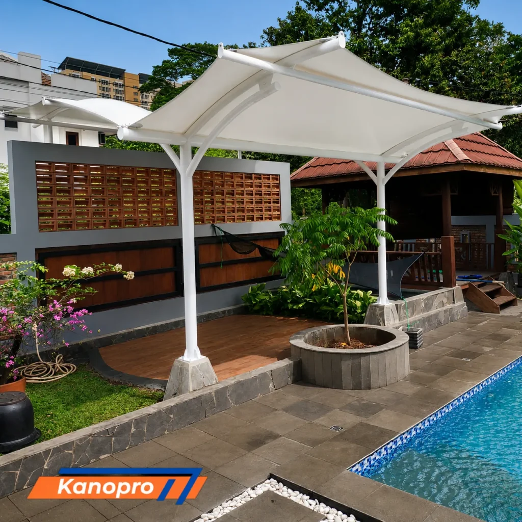 Proyek Kanopi Membran Taman Rumah di Cimanggis, Depok.